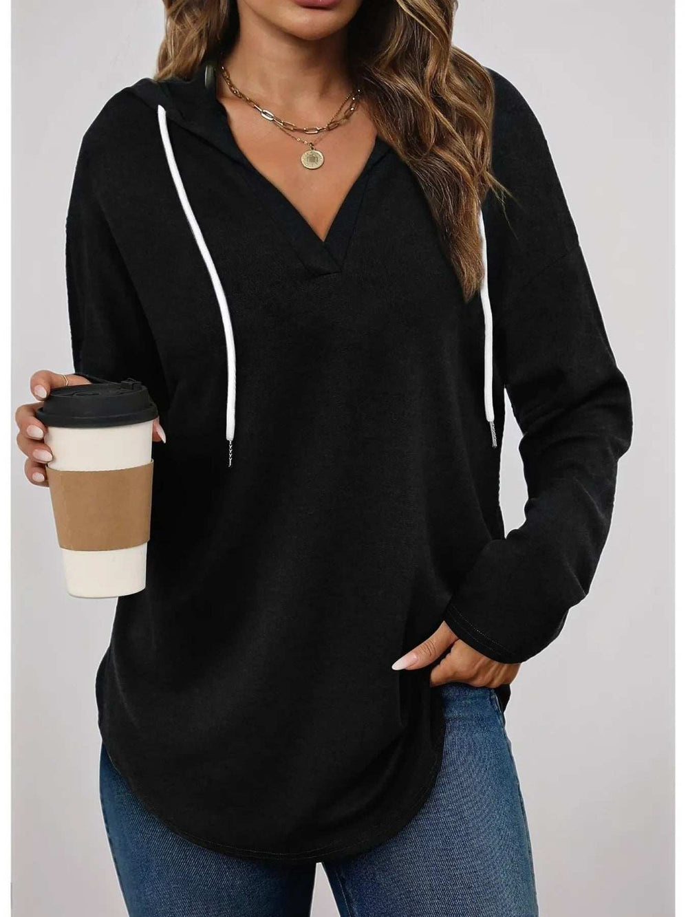 Full Size Drawstring Long Sleeve Hoodie Plus Size - Trendsi - Flyclothing LLC