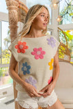 BiBi Multi Jeweled Crochet Flower Patch Sweater Vest - Trendsi - Flyclothing LLC