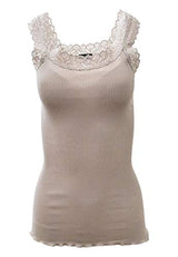 BASIC COTTON Free Spirit Premium Quality 100% Cotton Women's Lace Trim Tank Top Made in Italy (602)
