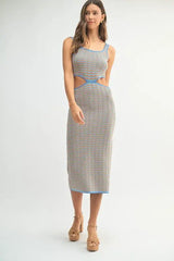 MABLE Multi Color Chevron Knit Bodycon Midi Dress - Trendsi - Flyclothing LLC