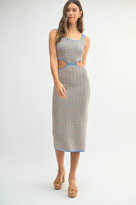 MABLE Multi Color Chevron Knit Bodycon Midi Dress - Trendsi - Flyclothing LLC