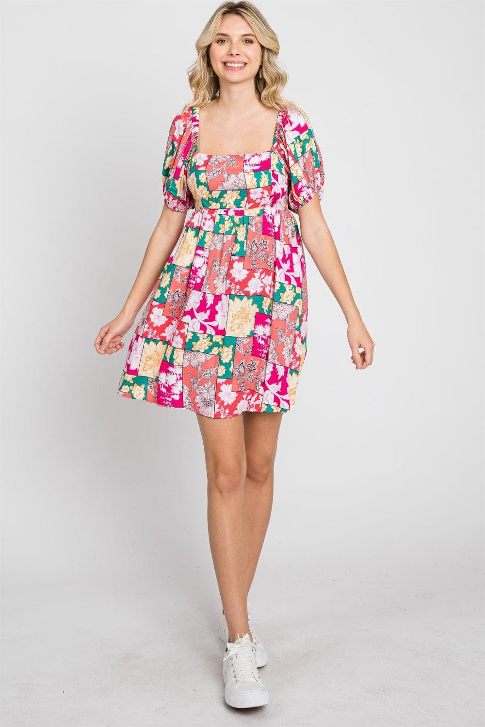 GeeGee Floral Ruff Sleeve Mini Dress - Trendsi