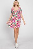 GeeGee Floral Ruff Sleeve Mini Dress - Trendsi