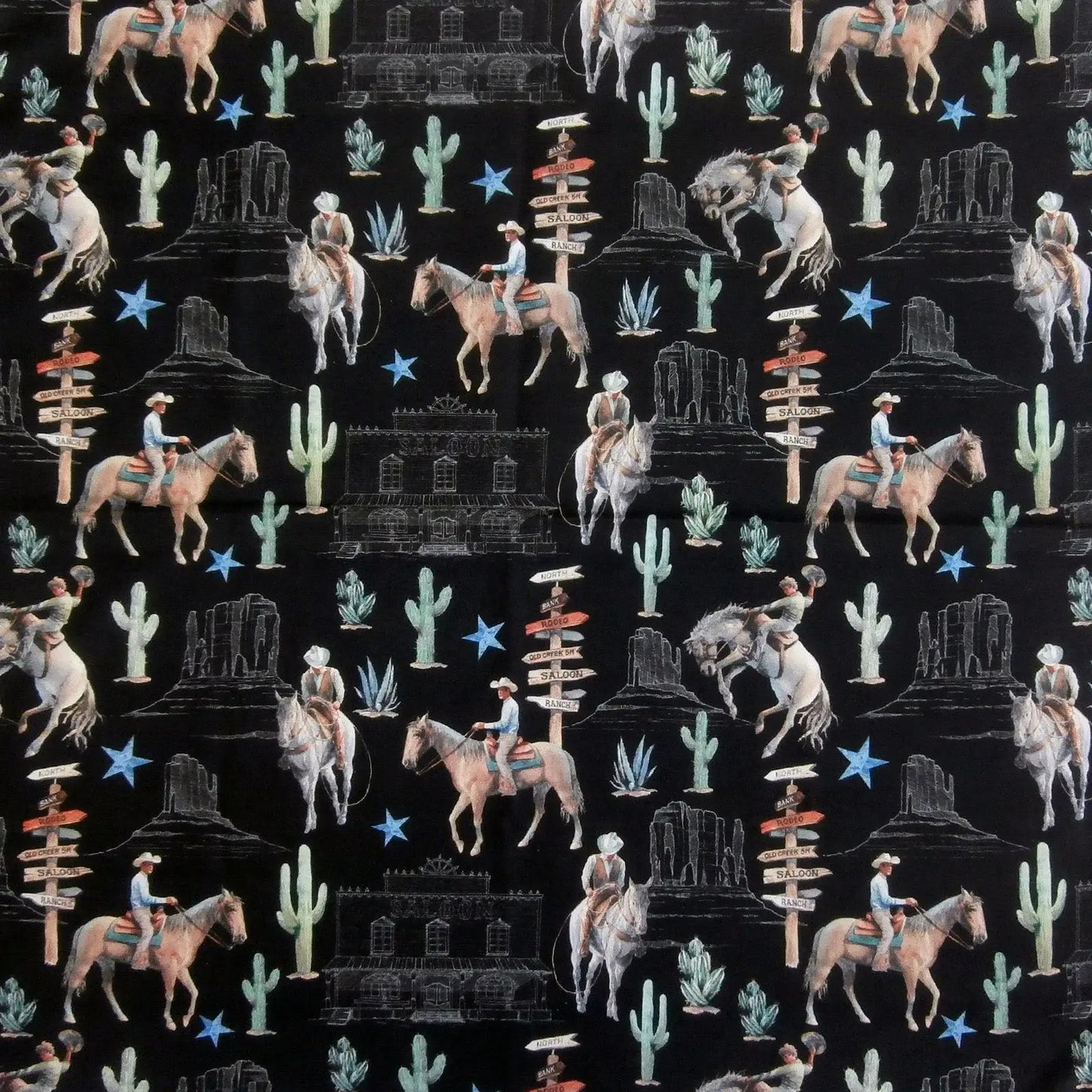 Rockmount Ranch Ware Cowboy Riders & Cactus Western Cotton Bandana in Black - Rockmount Clothing - Flyclothing LLC