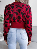 Leopard Round Neck Dropped Shoulder Sweater - Trendsi