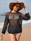 Openwork Dropped Shoulder Long Sleeve Cover-Up - Trendsi