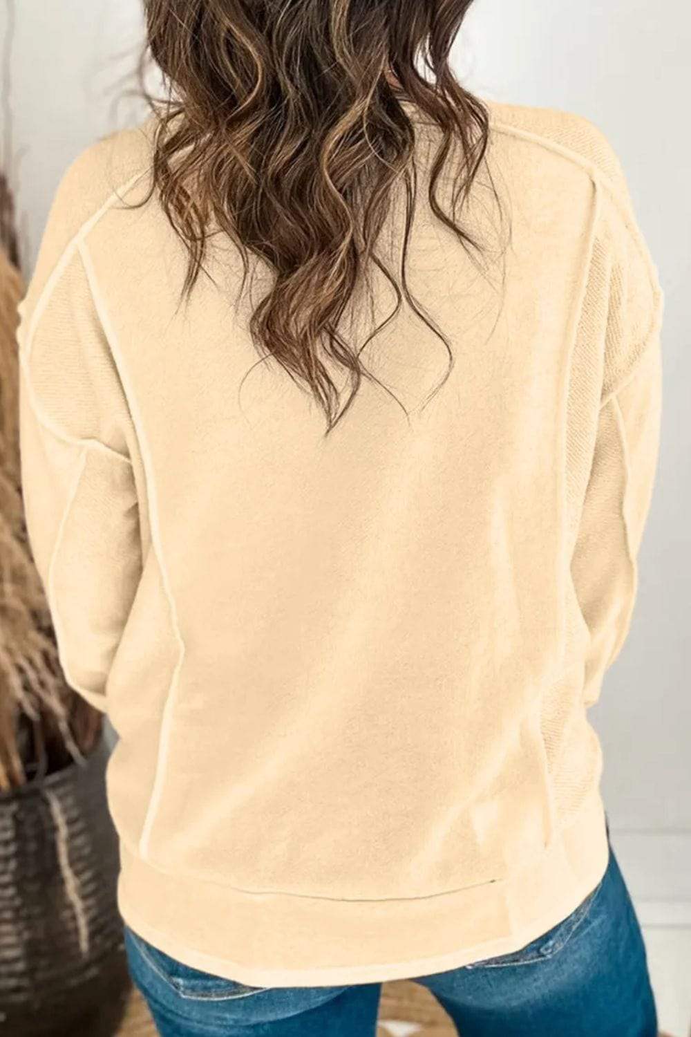 Exposed Seam Round Neck Long Sleeve Sweatshirt - Trendsi - Flyclothing LLC