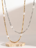 Stainless Steel Pearl Chain Necklace - Trendsi