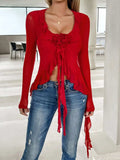 Flower Scoop Neck Long Sleeve Top - Trendsi - Flyclothing LLC