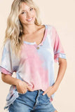 BiBi Tie Dye French Terry Top With Buttoned Placket - Trendsi - Flyclothing LLC