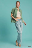 Umgee Patch Lace Short Sleeve Button Down Shirt - Trendsi - Flyclothing LLC