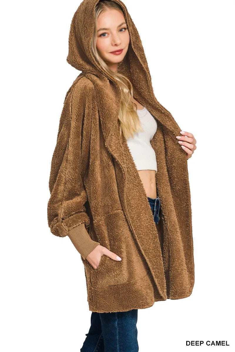 Zenana Hooded Faux Fur Jacket with Pockets - Trendsi - Flyclothing LLC