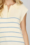 She + Sky Full Size Ribbed Hem Striped Half Zip Sweater Vest Plus Size - Trendsi