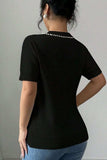 Pearl Bow Necklace Embellished Short Sleeve Knit Top - Trendsi - Flyclothing LLC