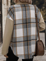 Perfee Plaid Snap Down Long Sleeve Shacket - Trendsi - Flyclothing LLC