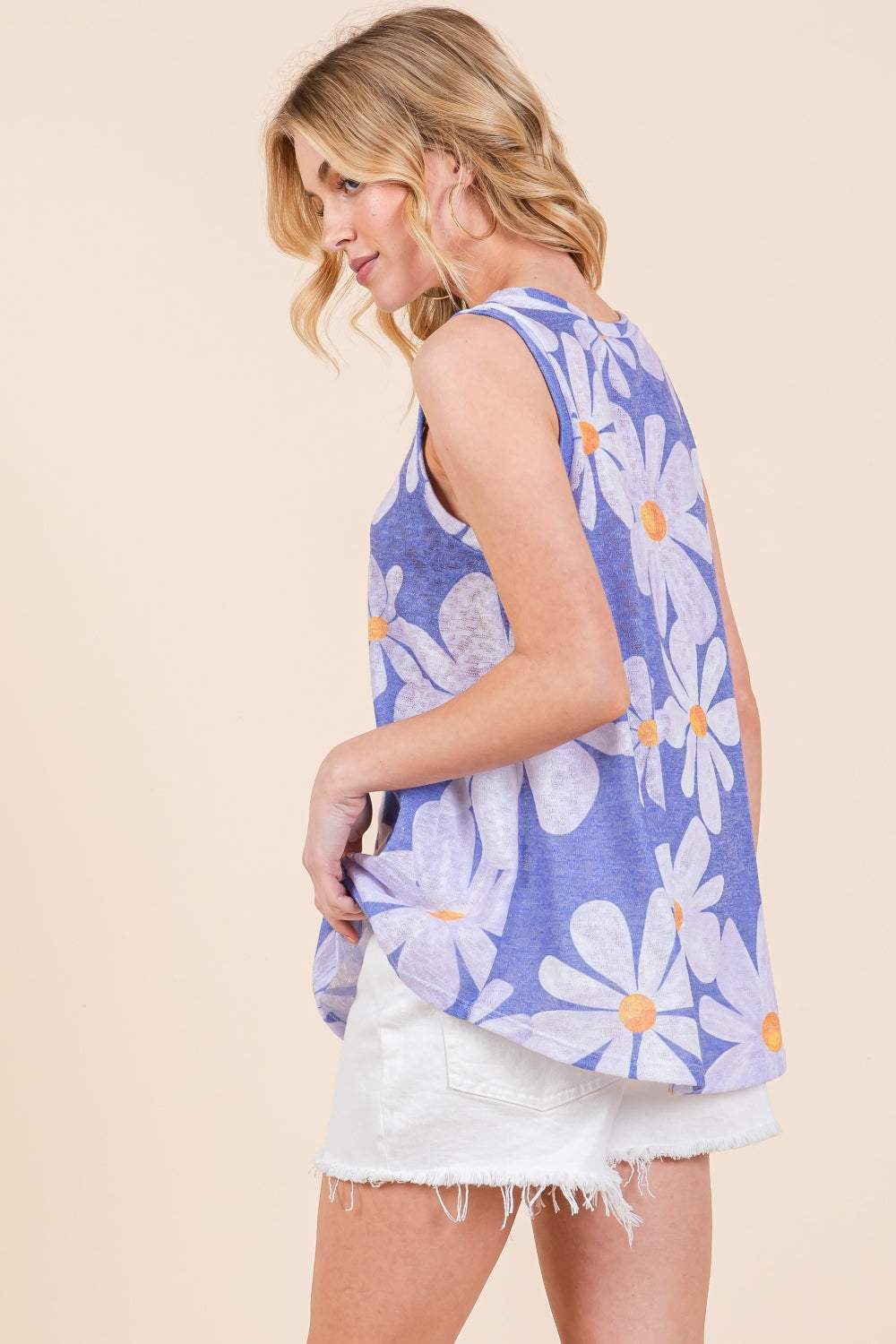 BOMBOM Floral Round Neck Tank - Trendsi - Flyclothing LLC