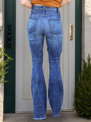 Raw Hem Distressed Bootcut Jeans - Trendsi