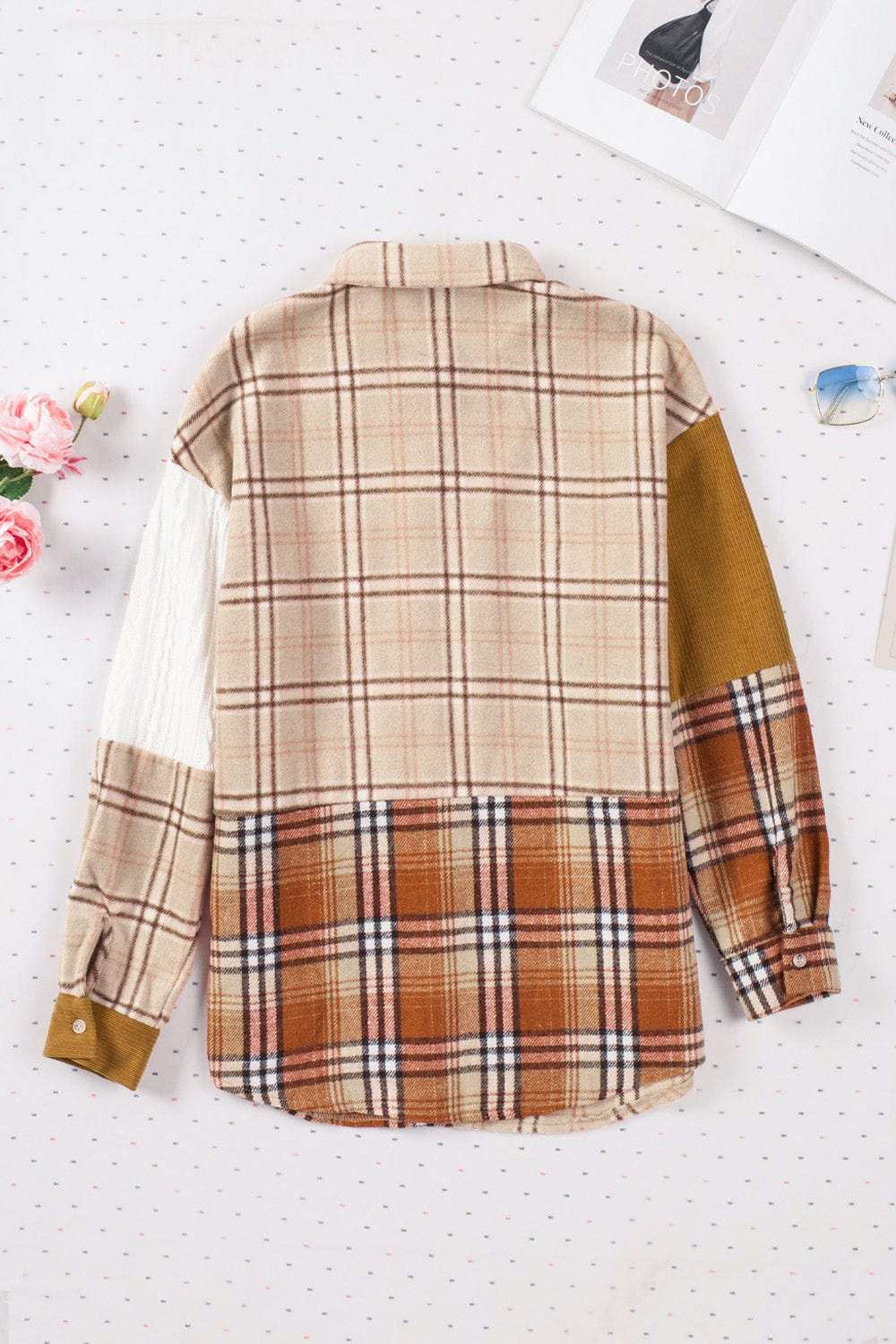 Plaid Button Up Long Sleeve Shacket - Trendsi - Flyclothing LLC