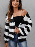 Striped Button Up Long Sleeve Sweater - Trendsi