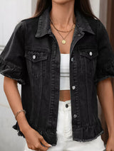 Raw Hem Button Up Denim Jacket - Trendsi - Flyclothing LLC