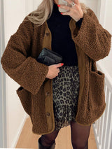 Contrast Button Up Sherpa Jacket with Pockets - Trendsi - Flyclothing LLC