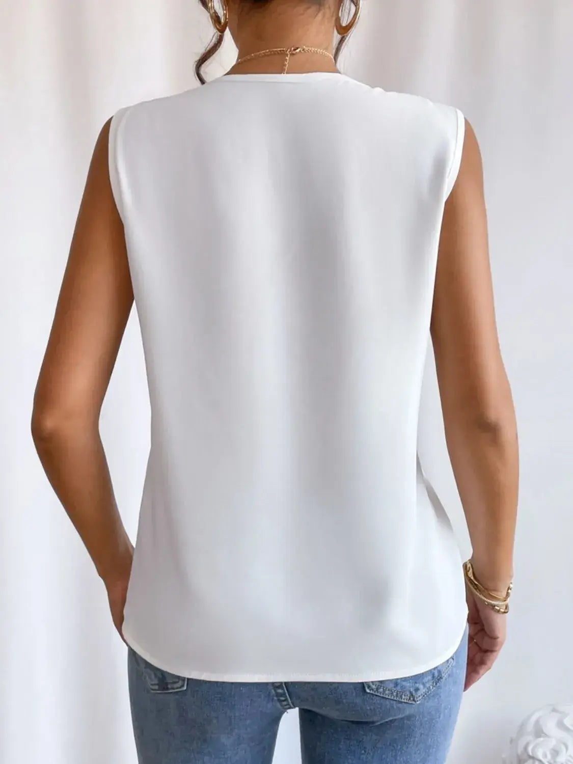 V-Neck Pleated Sleeveless Cami Tank Top - Trendsi - Flyclothing LLC