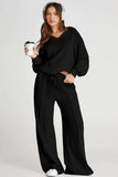 V-Neck Long Sleeve Top and Pants Active Set - Trendsi - Flyclothing LLC