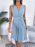 Tied Surplice Sleeveless Pleated Dress - Trendsi - Flyclothing LLC