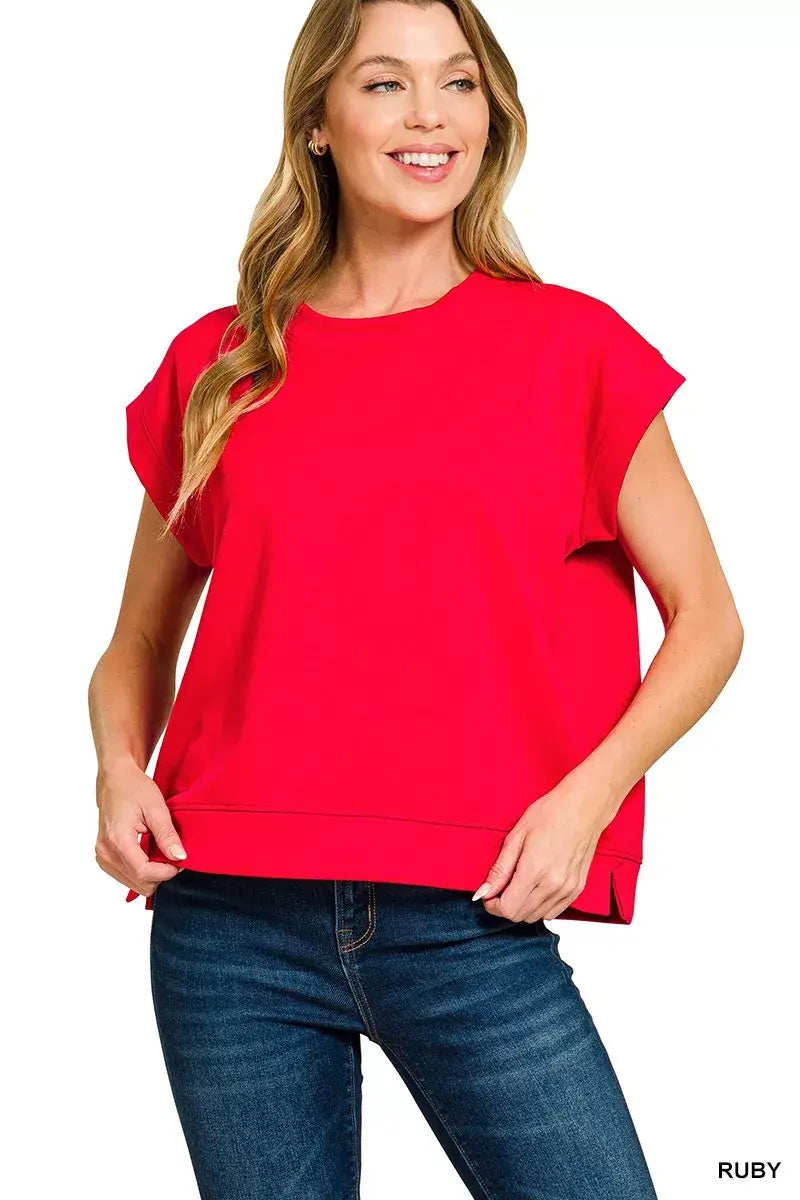 Zenana Scuba Short Sleeve Sweatshirts - Trendsi - Flyclothing LLC