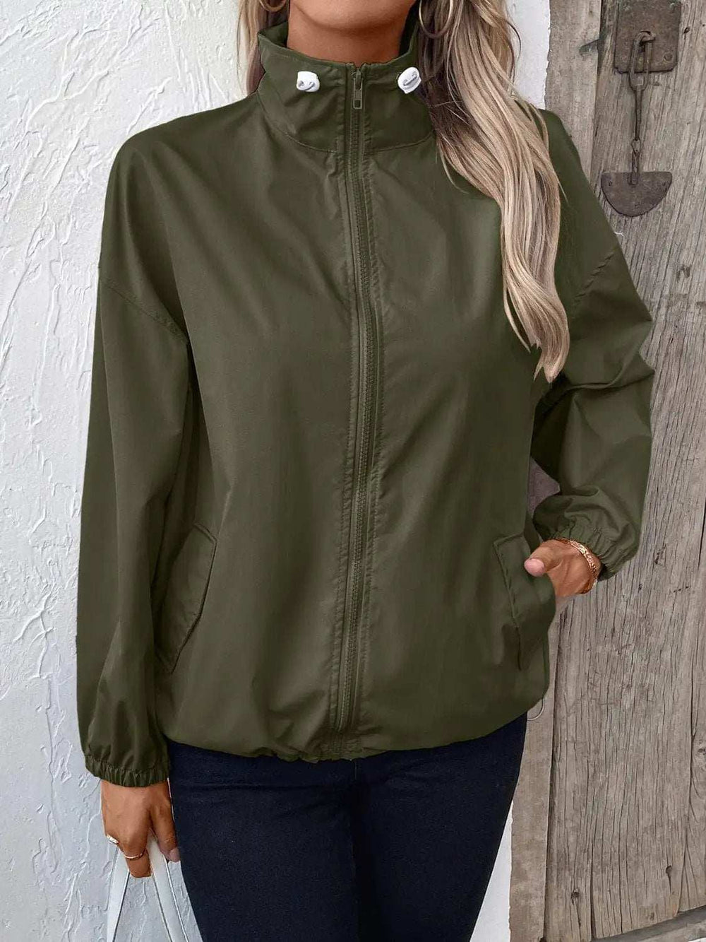Pocketed Zip Up Long Sleeve Jacket - Trendsi - Flyclothing LLC
