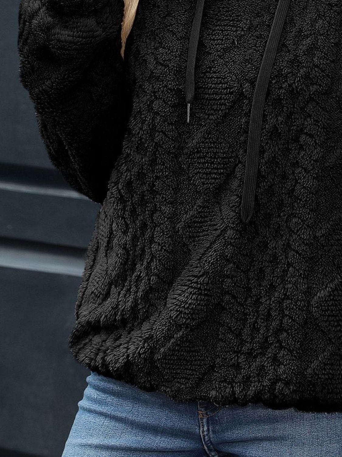 Drawstring Long Sleeve Plush Hoodie - Trendsi