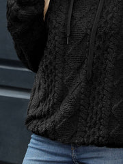 Drawstring Long Sleeve Plush Hoodie - Trendsi