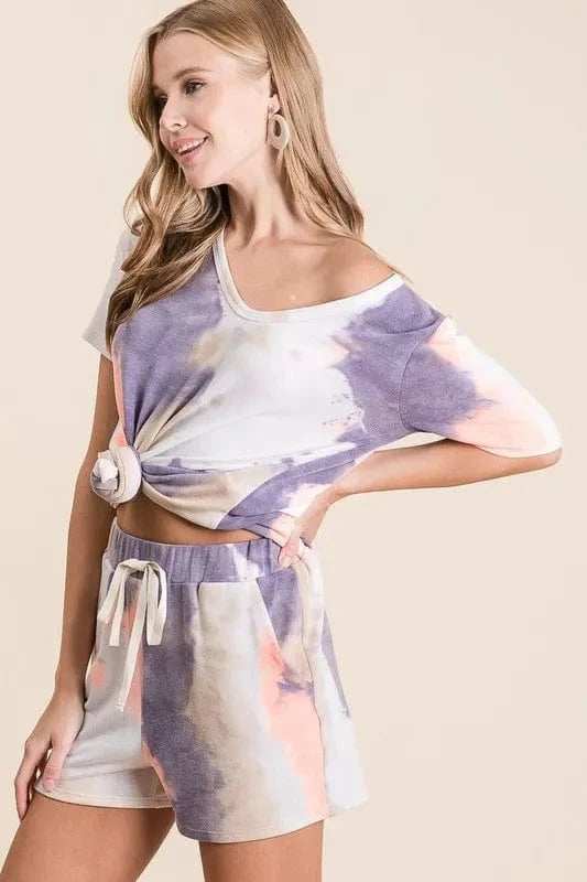 BiBi Tie Dye Terry Shorts with Drawstring - Trendsi - Flyclothing LLC