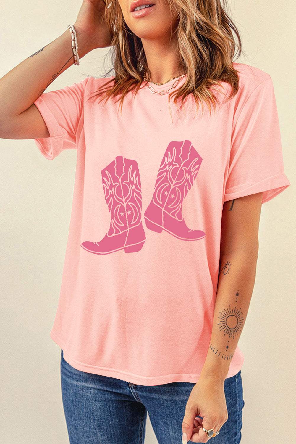 Boots Graphic Round Neck Short Sleeve T-Shirt - Trendsi - Flyclothing LLC