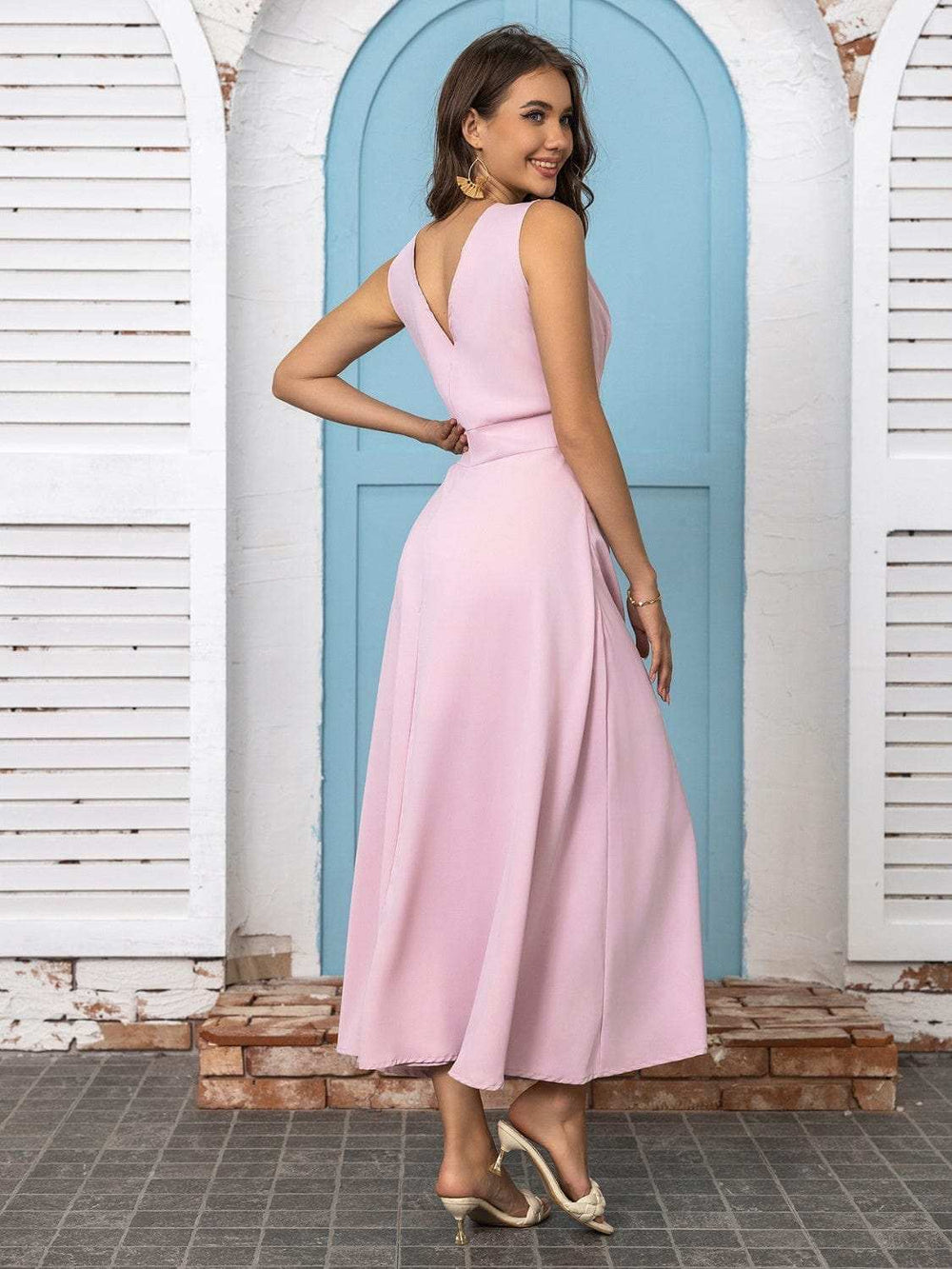 Full Size Slit V-Neck Sleeveless Midi Dress - Trendsi - Flyclothing LLC