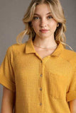 Umgee Full Size Waffle-Knit Short Sleeve Button Down Shirt Plus Size - Trendsi - Flyclothing LLC