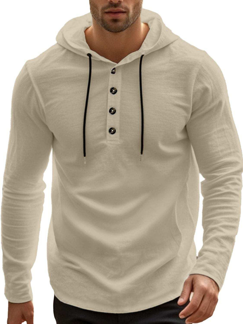 Men's Full Size Drawstring Button Detail Long Sleeve Hoodie Plus Size - Trendsi - Flyclothing LLC