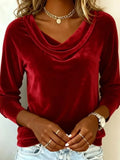 Velvet Cowl Neck Long Sleeve Top - Trendsi - Flyclothing LLC