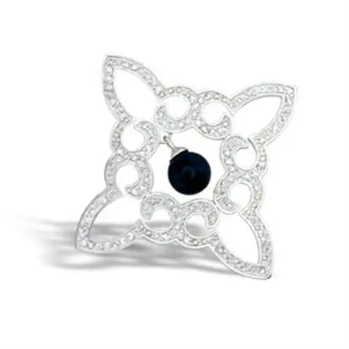 42304 - High-Polished 925 Sterling Silver Pendant with Semi-Precious Onyx in Jet - Alamode - Flyclothing LLC