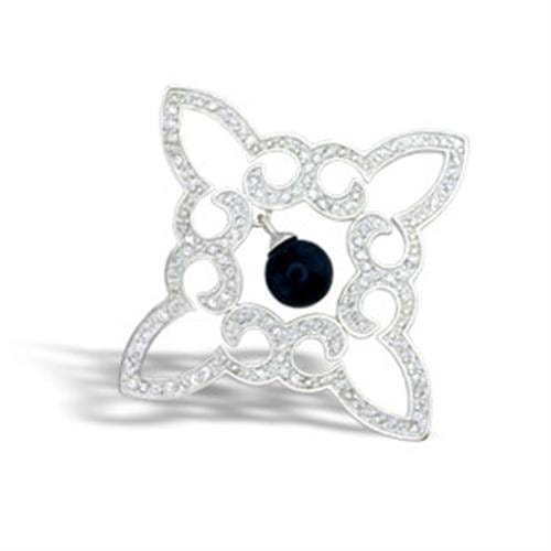 42304 - High-Polished 925 Sterling Silver Pendant with Semi-Precious Onyx in Jet - Alamode