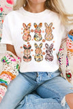 Floral Bunny Graphic Crewneck Short Sleeve T-Shirt - Trendsi - Flyclothing LLC