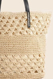 Fame Faux Leather Handle Knitted Tote Bag - Trendsi