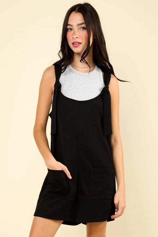 VERY J Tie Shoulder Front Pocket Romper - Trendsi - Flyclothing LLC