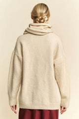 Davi & Dani V-Neck Dropped Shoulder Sweater with Scarf - Trendsi