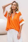 Hailey & Co Full Size Contrast Stripe Polo Shirt - Trendsi - Flyclothing LLC