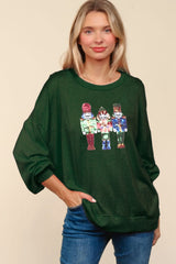 Haptics Sequin Nutcracker Patch Hacci Knit Top - Trendsi