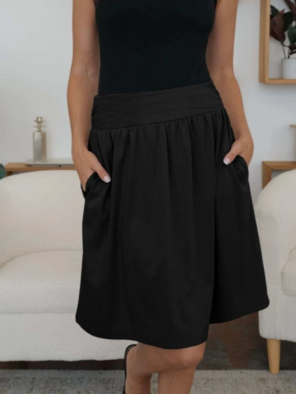 Elastic Waist Skirt with Pockets - Trendsi - Flyclothing LLC