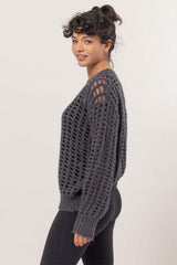 HYFVE Openwork Round Neck Long Sleeve Knit Cover Up - Trendsi - Flyclothing LLC