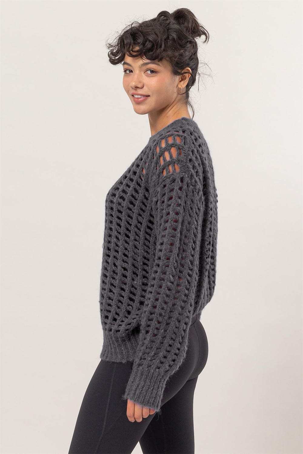 HYFVE Openwork Round Neck Long Sleeve Knit Cover Up - Trendsi - Flyclothing LLC