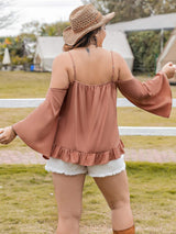 Plus Size Frill Square Neck Long Sleeve Blouse - Trendsi - Flyclothing LLC